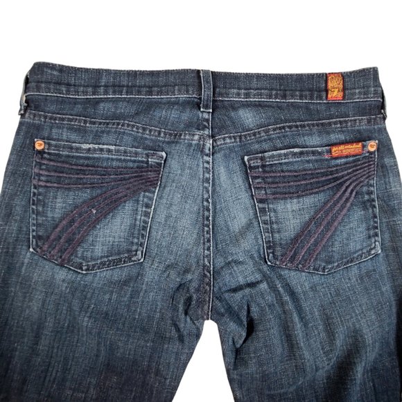 7 For All Mankind Dojo Flare Womens Jeans 29 34x20 Blue Stitch Y2K Rodeo - Picture 6 of 13